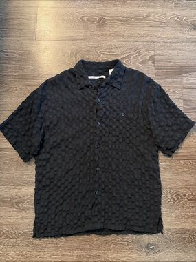 Linea Dome - Men's Black Textured Short-Sleeve Button-Up Shirt